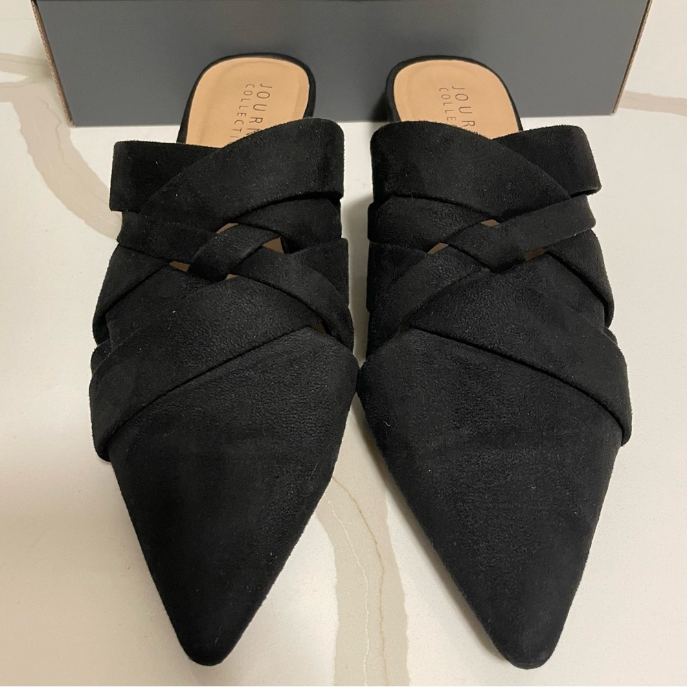 Journee Collection Black KALIDA MULE FLATS IN FAUX SUEDE - Picture 2 of 5